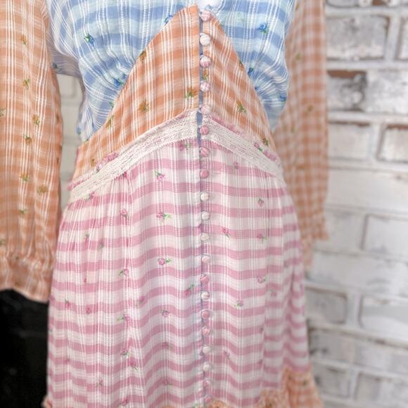 Love Shack Fancy Romantic Cottage Core Plaid Midi Puff Sleeve Ruffle Dress 8 - Picture 9 of 13